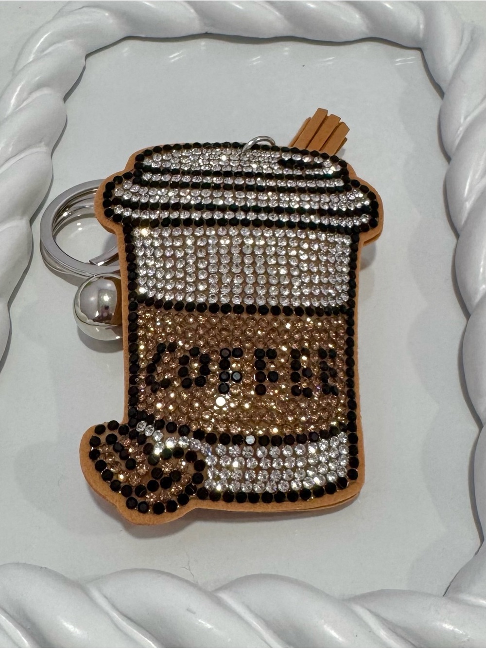 New Sparkling Coffee Cup Keychain  Charm - Gold and Black